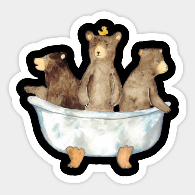 Three bears taking bath watercolor painting print art bathroom room